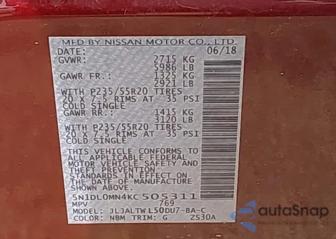 2019 Infiniti Qx60 Luxe z USA, uszkodzony, nr VIN 5N1DL0MN4KC505311